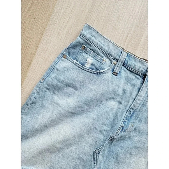 Madewell Rigid Denim Jean A-Line Distressed Cut Out Light Wash Mini Skirt Sz 31 - Picture 3 of 10